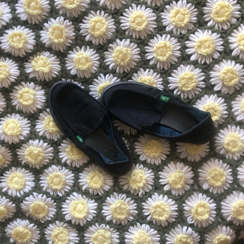 Blue denim Sanuk hemp fabric slip-ons